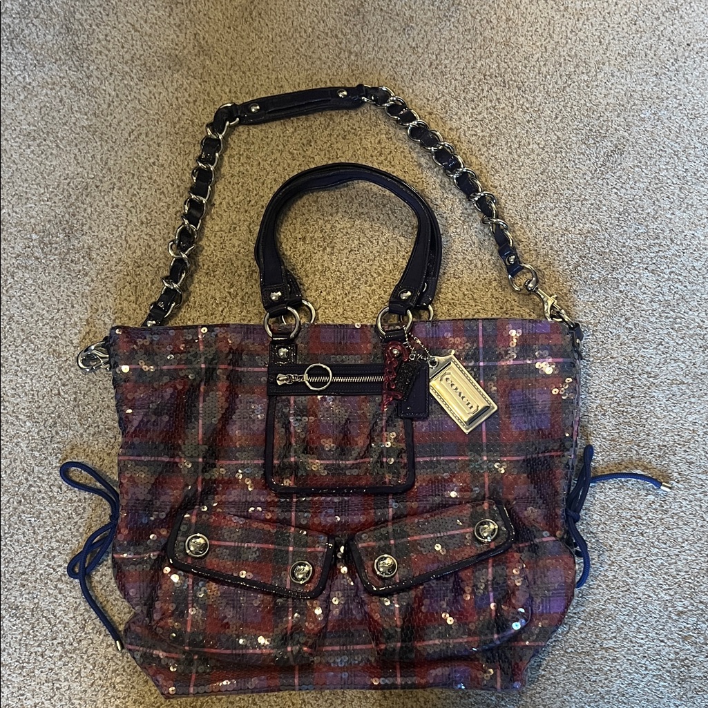 Coach Sequin Plaid Shoulder Bag - Purple And Black